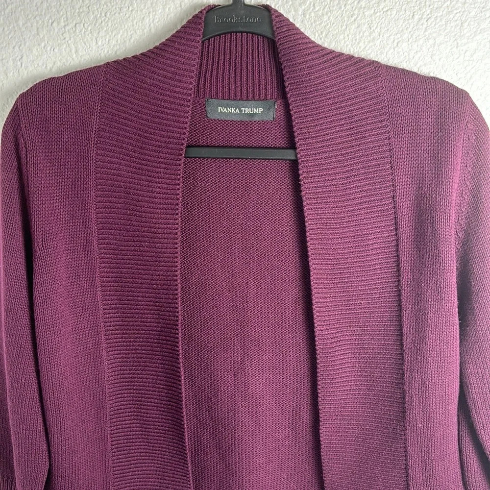 Ivanka Trump Plum Open Cardigan with Gold Zipper Detail - Picture 3 of 8